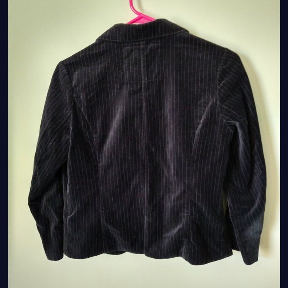 Cropped Velvet Blazer- Navy Pinstripe, sz Medium - Picture 3 of 4